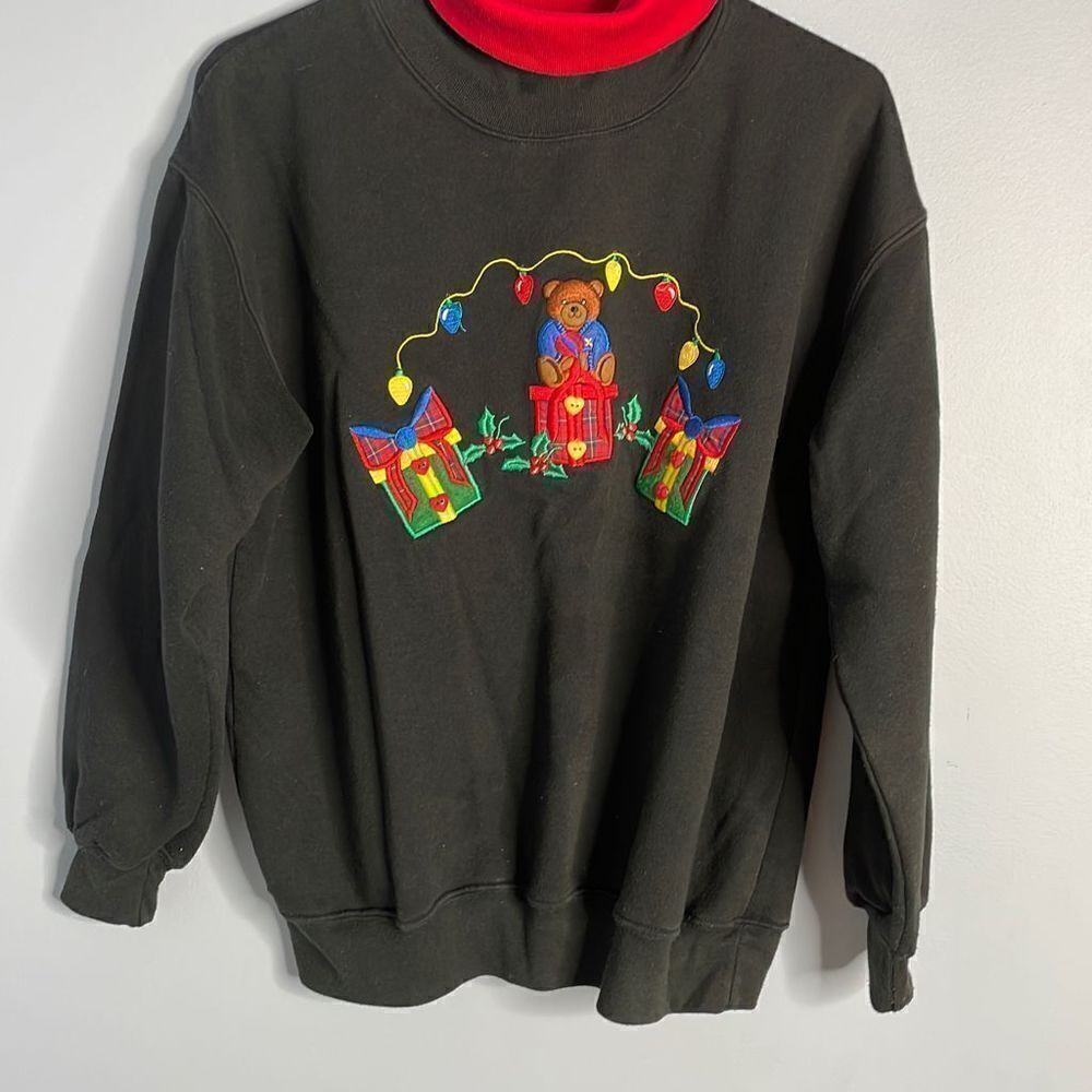 Vintage Baxter & Wells Christmas sweatshirt with Teddy Bear presents buttons Sz